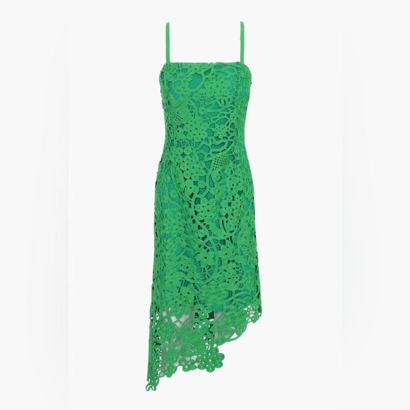 Adelyn Rae Green Monica Open-Stitch Lace Asymmetric Hem Dress Green NWT - Picture 6 of 15